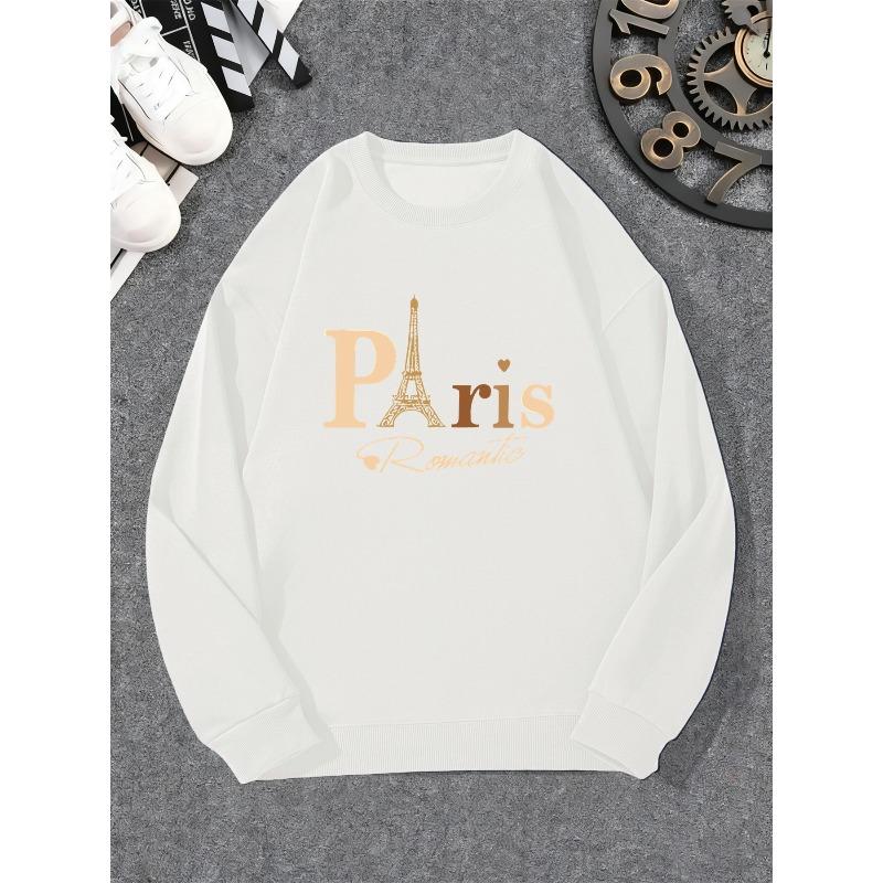 Men's Paris Romantic Pattern Casual Crew Neck Sweatshirt 100% Cotton Printed Long-Sleeve Crew Neck Pullover