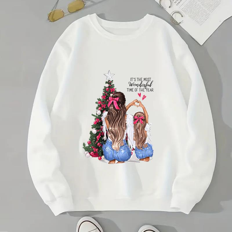 

(Азиатский размер) Женский принт «Праздник мама, милая буква», тренд, милые рождественские и новогодние модные повседневные пуловеры с принтом, одежда, толстовки с графическим рисунком