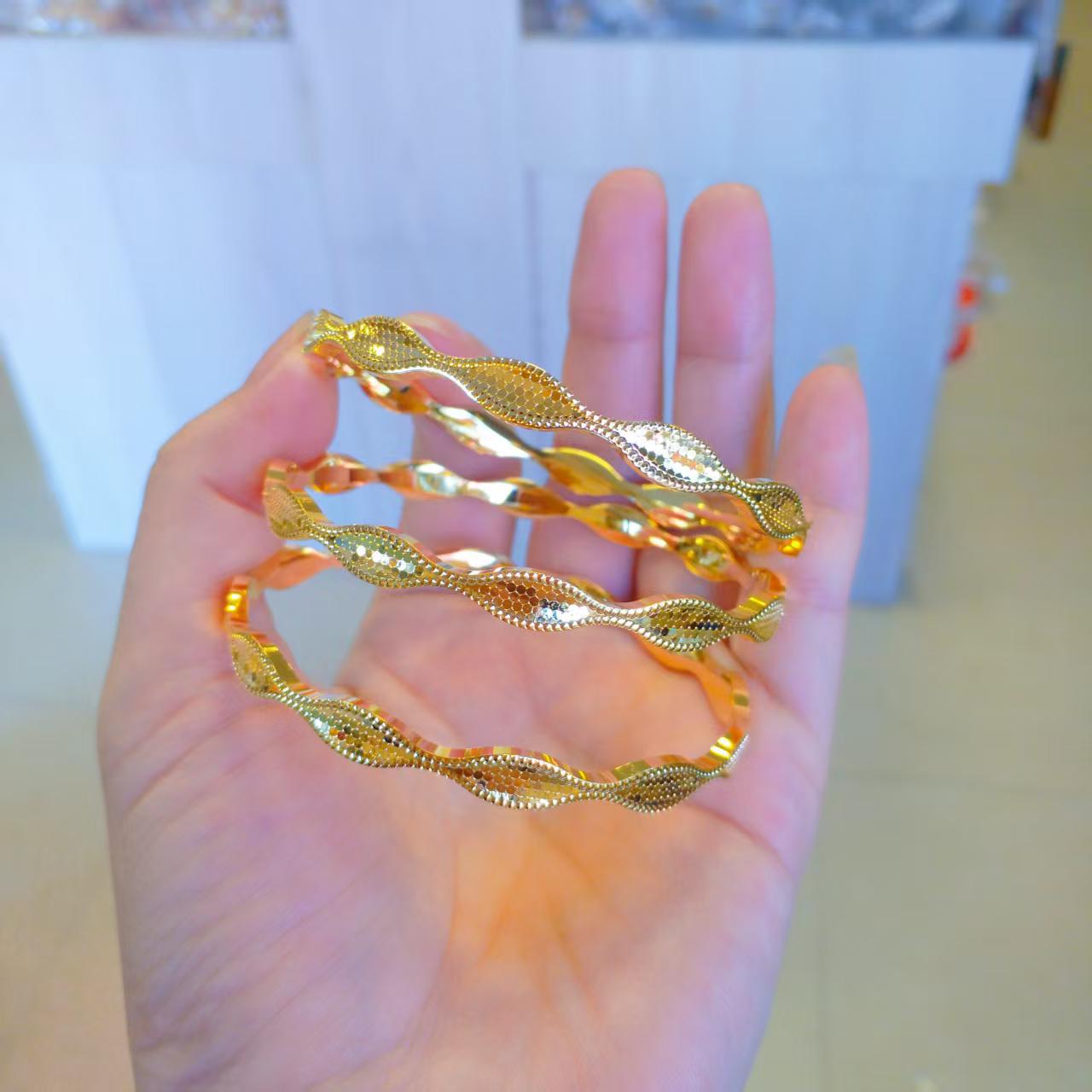Вьетнамский браслет  Чешуя Золотого Дракона : Дизайн  Волна и Соты  для Женщин - Роскошный Золотой Браслет. Size 64