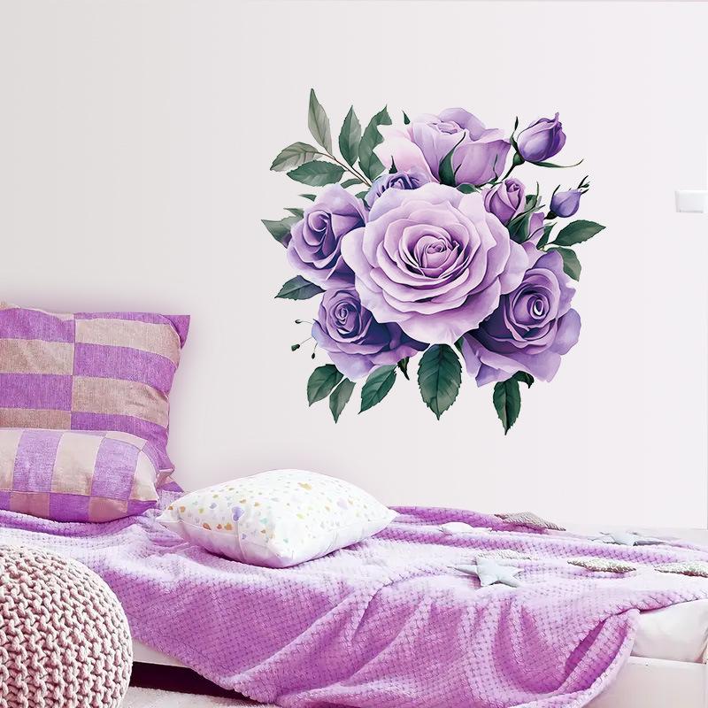 Purple Peony Floral Toilet Wall Sticker Self-Adhesive Waterproof Removable Bathroom Elegant Home Decor Art