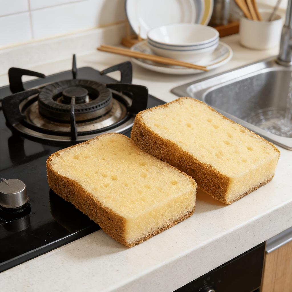 Japanese Style Creative Toast Shape Dish Sponge, Double-Sided Decontamination Cleaning Wipe for Kitchen Dishwashing
