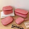New Red Grid Makeup Bag Multi-size Portable Toiletry Bag Cosmetic Pouch Home