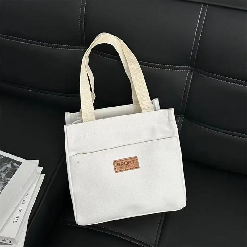 Simple Commuting Canvas Large Capacity Bento Tote Bag Office Worker Lunch Handbag