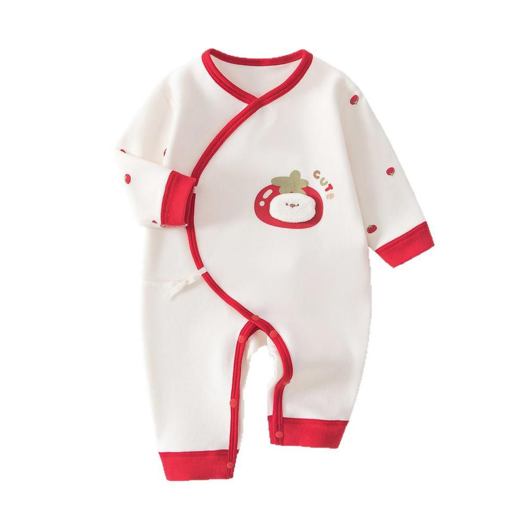 Newborn Cotton Monk Bodysuit - Red, 0-3 Months, Butterfly Design Jumpsuit for Spring/Autumn