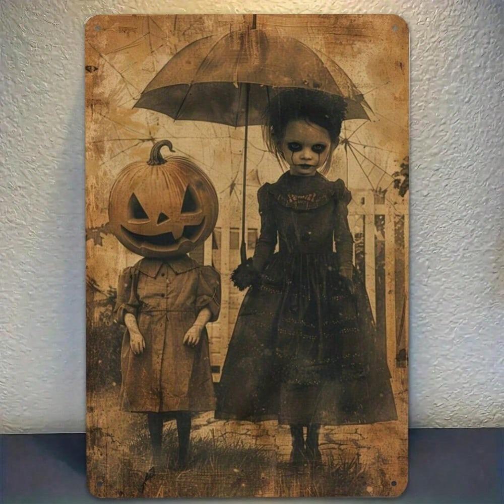 Planetjuice Vintage Halloween Metal Sign Spooky Pumpkin Tin Art Wall Decor 20X30CM