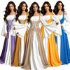 Damen Mittelalter Renaissance Kleid Schulterfrei Glockenärmel Schnürkorsett Vintage Halloween Cosplay Langes Maxikleid