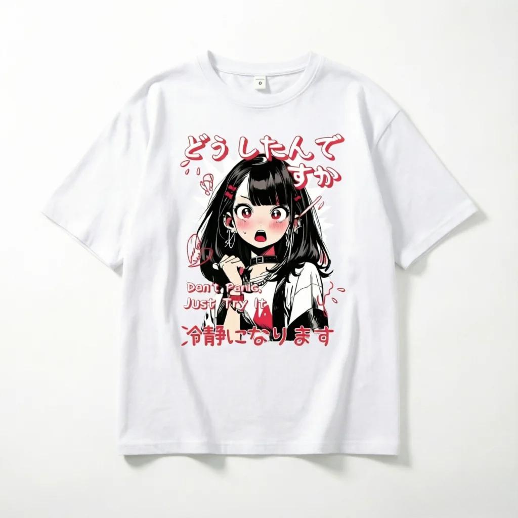 Y2k Gothic Anime Girl Print T Shirt Japanese Text Aesthetic Tee Vintage Unisexga Graphic Short Sleeve Summer Loose Casual Tshirts