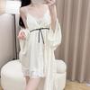Women's Summer Halter Pajamas with Chest Pads, Lace Suspender Pajamas, Long-sleeved Two-piece Set, Sexy Pure Desire Ice and Snow Silk Loungewear