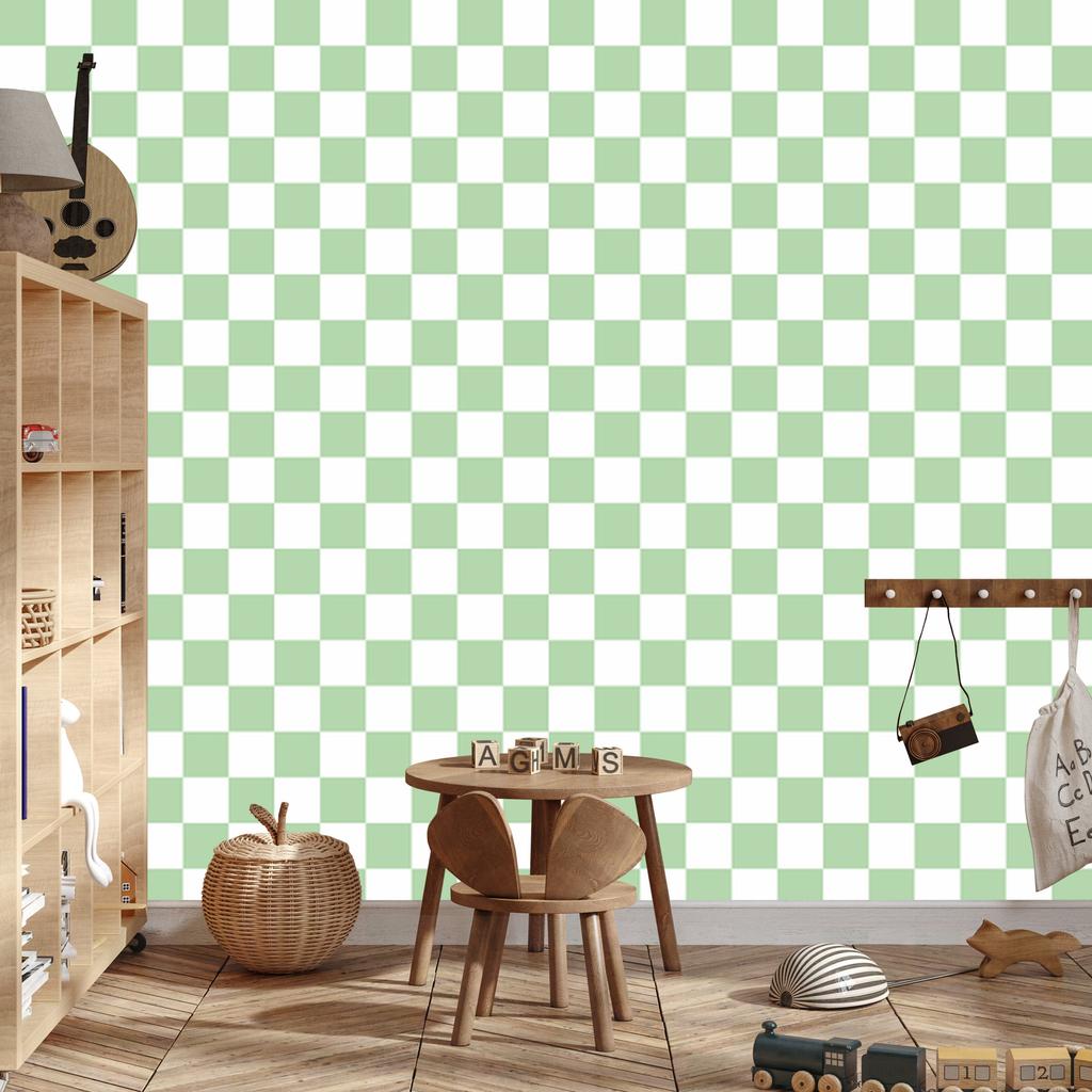 Checkerboard Wallpaper White and Mint for Living Room and Bedroom 50x1000