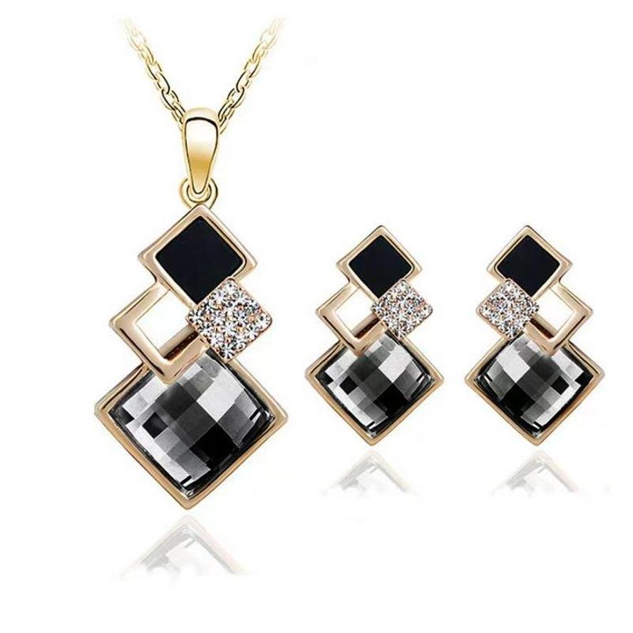 Collarbone Chain Accessories Gifts Fashion Creative Decoration Korean Minimalist Square Diamond Inlaid Necklace Earrings Set