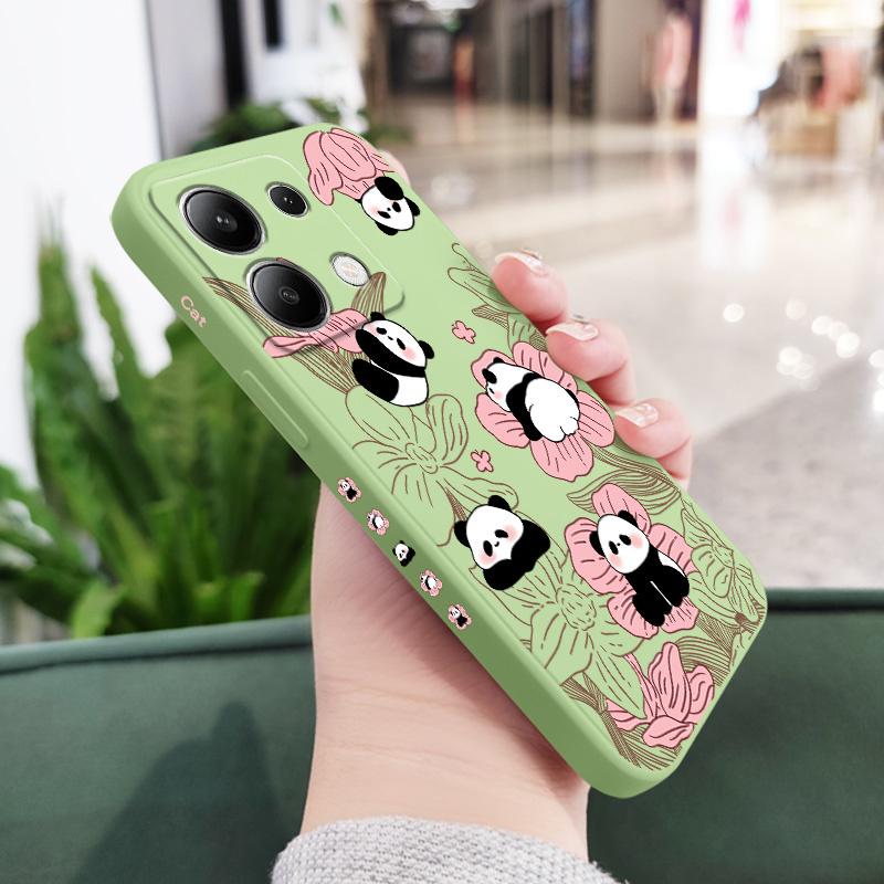 Blumen Panda Handyhülle Für Xiaomi Redmi Note 14 13 12 12S 11 11S 10 10S 9 9S Pro Plus 4G 5G Flüssigsilikon Hülle