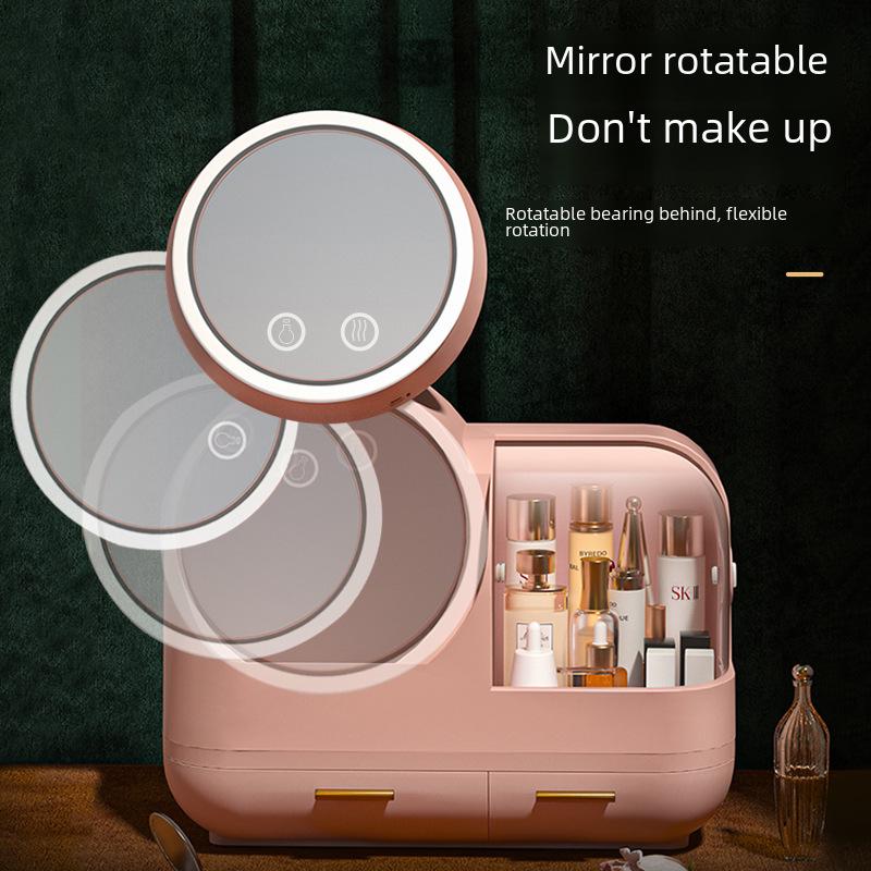Creative LED Cosmetic Storage Box: Influencer Desktop Organizer with Large Capacity & Dustproof Skincare Holder