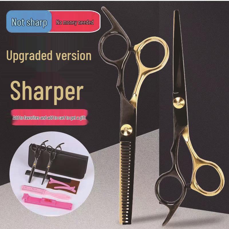 Black Gold Hairdressing & Pet Scissors Set - Serrated, Flat, Bangs, Oblique Tail.