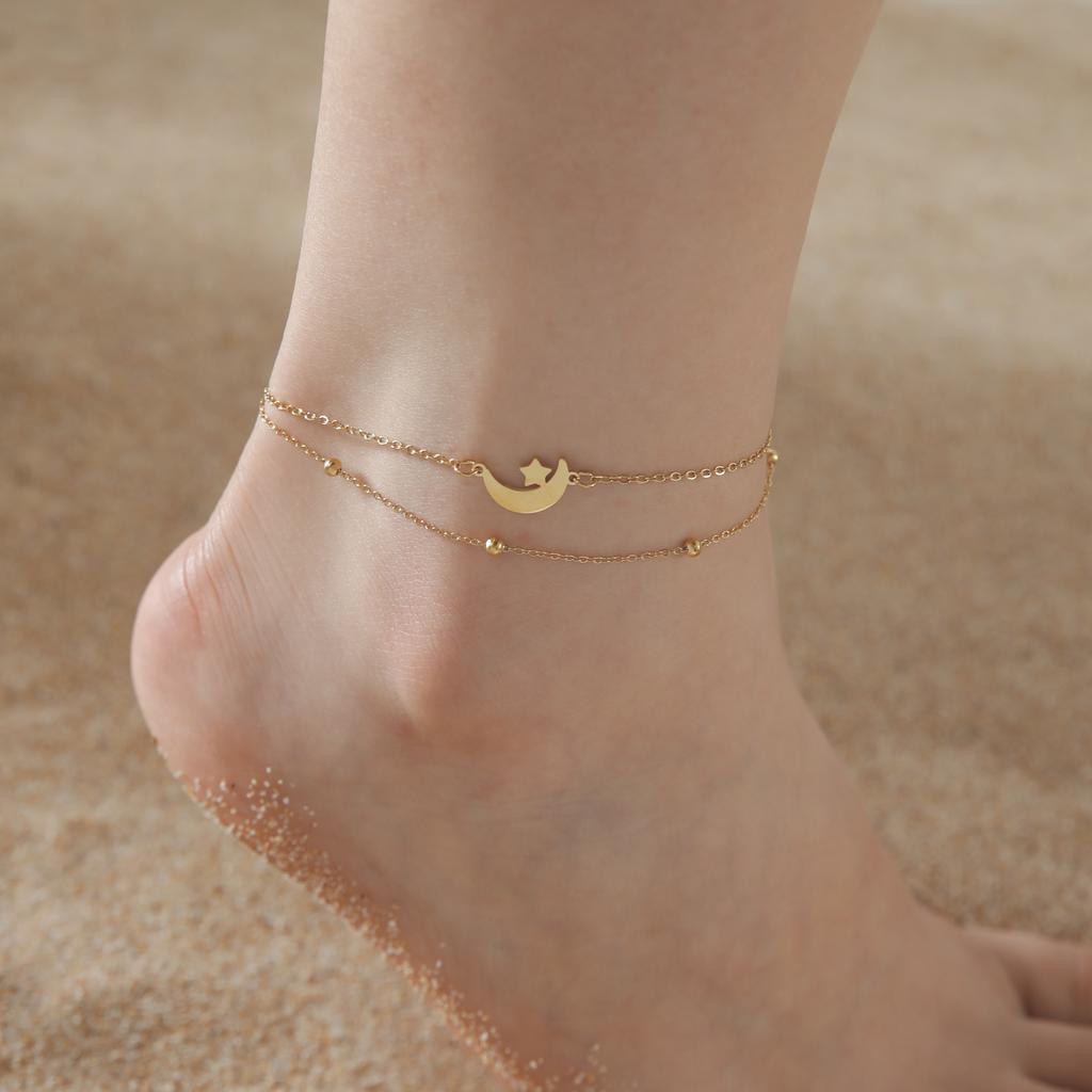 Cazador Animal Cat Dog Paw Anklets for Women Stainless Steel Double Layer Beads Foot Bracelet on the Leg Summer beach Jewelry