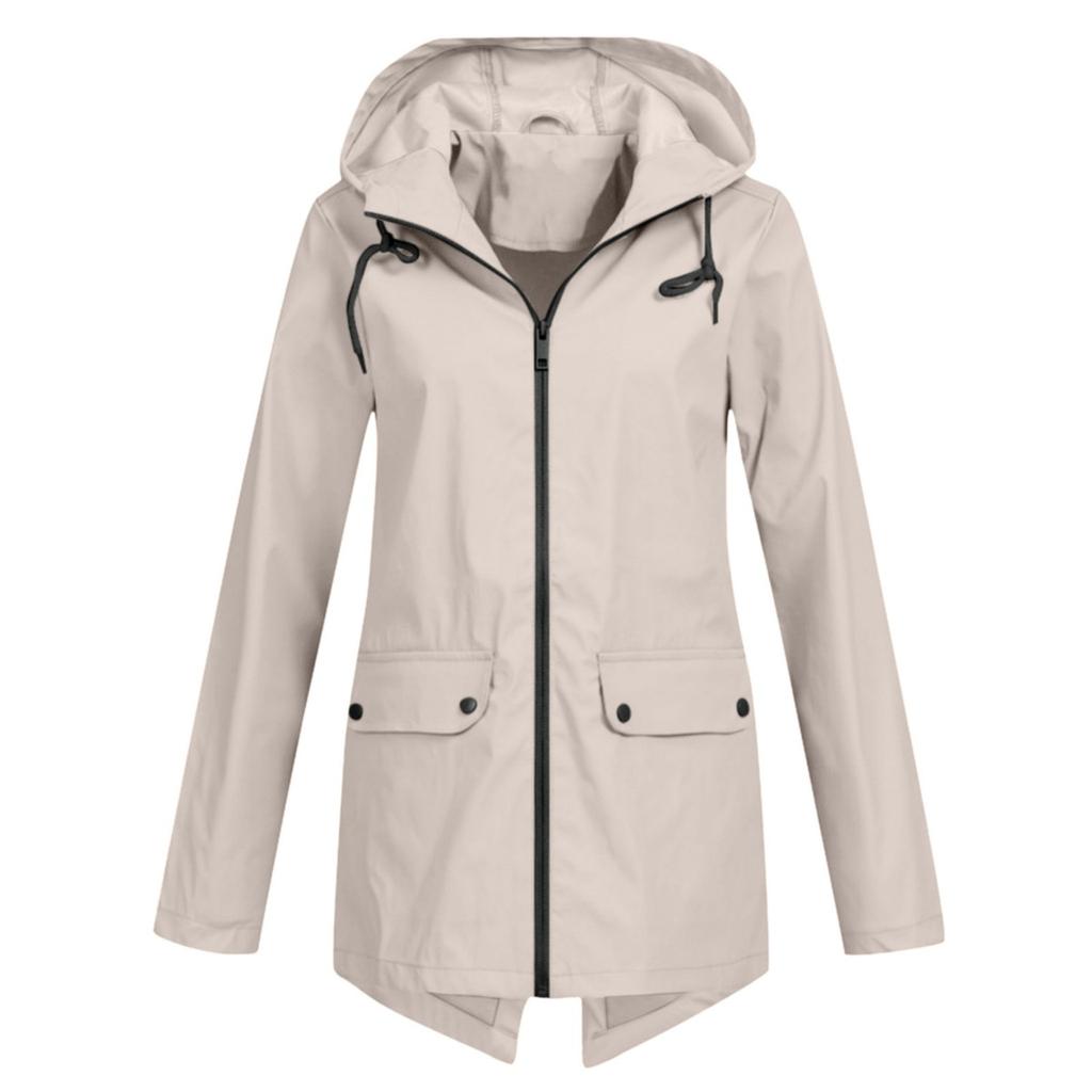 Damen Leichte Reißverschluss Kapuzen Windjacke Dünner Winddichter Outdoor-Mantel