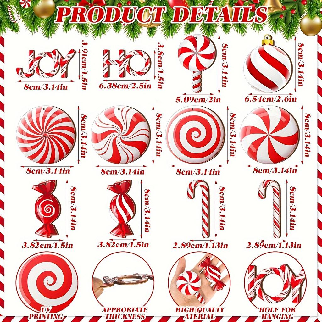24 Pieces of Wooden Candy Cane Decorations - Holiday Christmas Tree Decoration, Mint Design Suitable for Holiday Home and Party Decorajavascript:tion