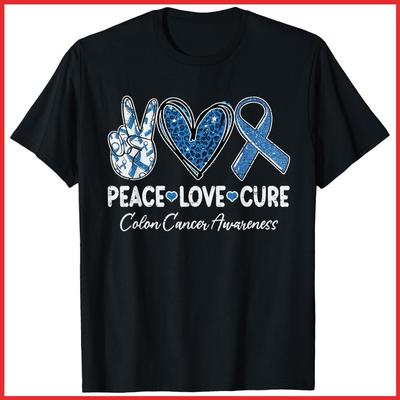 Peace Love Cure Colorectal Colon Cancer Awareness Support Black Cotton T-Shirt Unisex T-Shirt