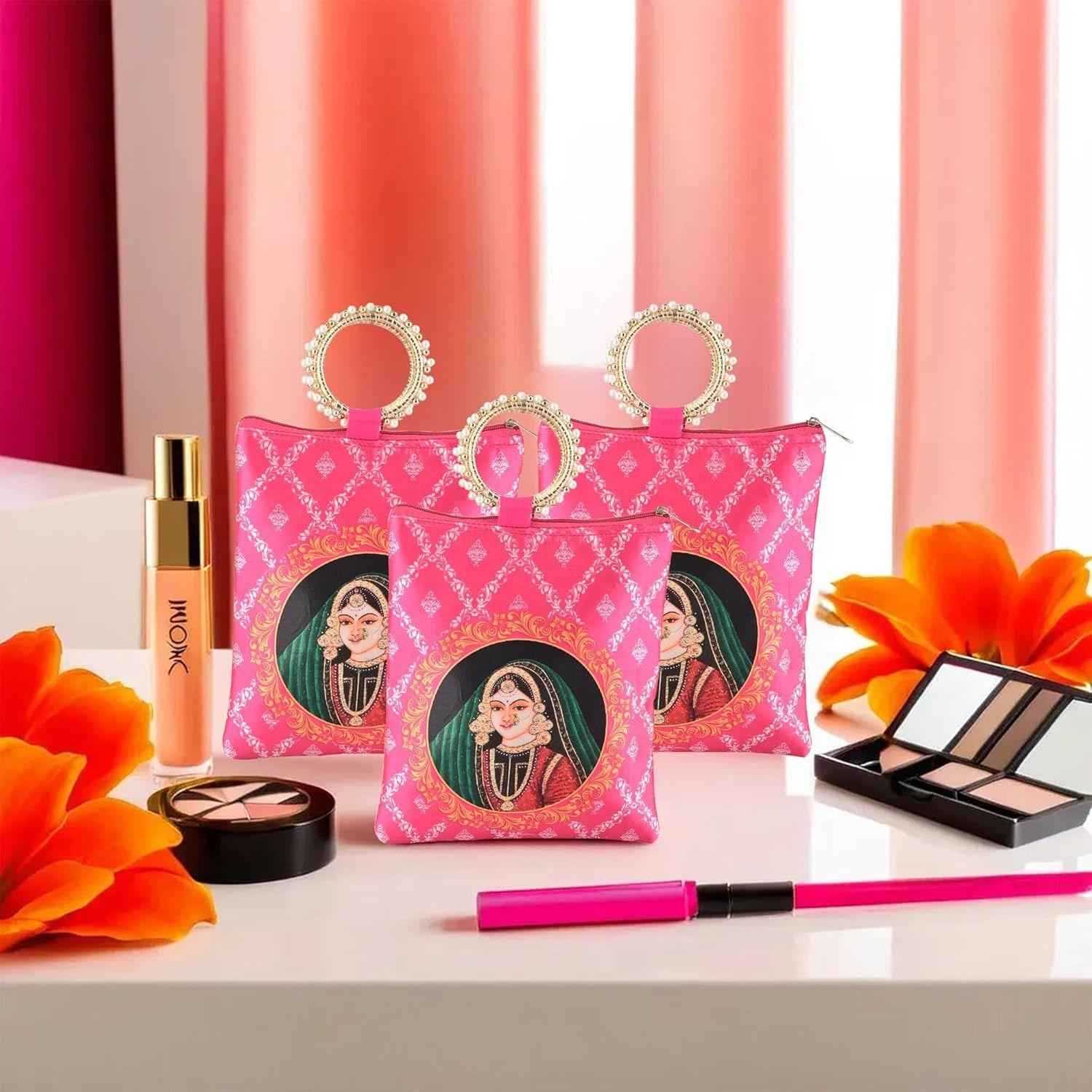 3 Pcs Silk Small Hand Bags for Women Stylish with Zip Handle Traditional Handheld Bags for Women Ethnic Ladies Purse Handbag for Return Gifts 2860₽