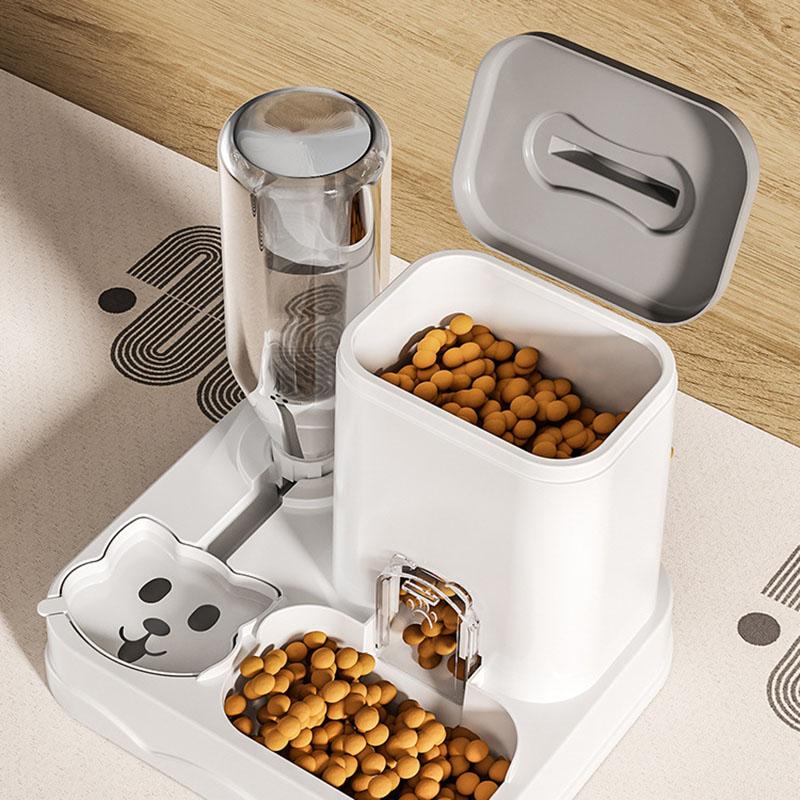 Pet Feeder Water Dispenser Cat Dog Bowl Automatic Drinking Eating 2 In 1 Integrated Pet Feeding Watering Station Non-slip