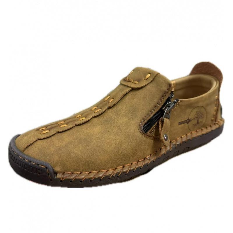 2 Spring New Foot Casual Shoes Men's Large Size Zipper Leather Shoes Large Size Manual Lazy