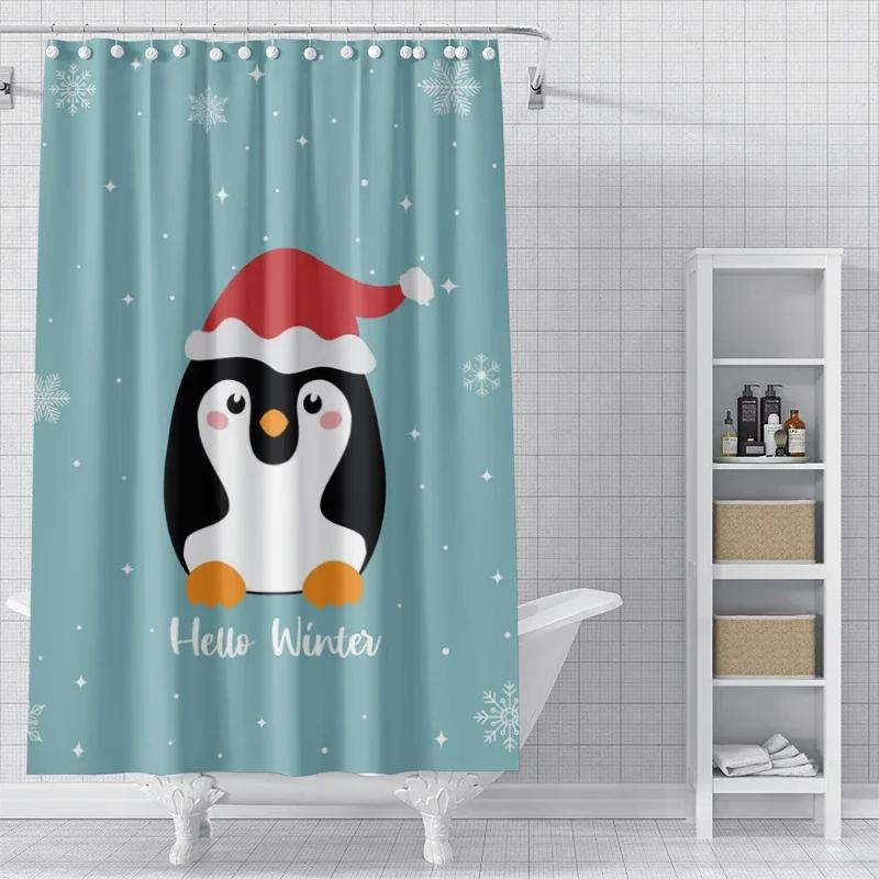 Home Decoration Shower Curtains For Bathroom Waterproof Curtain Fabric Modern Nordic Style Living Room Merry Christmas Winter