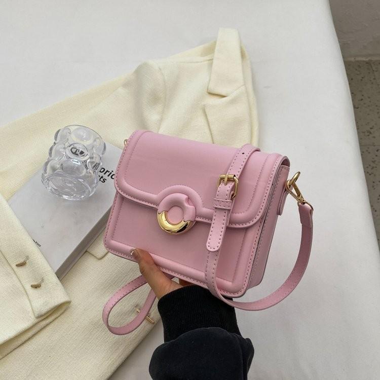 Fashionable Hard Pu Shoulder Bag With Car Suture Line Detail розовый