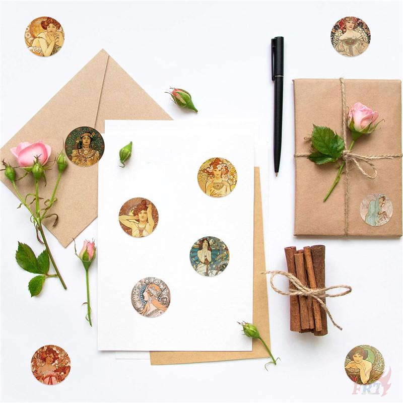 500Pcs/Roll Mucha Art. Retro Girls Kids Rewards Stickers - DIY Scrapbooks Album Decor Sealing Label Decals
