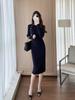Women's Royal Blue Long-Sleeve Bodycon Wool Knit Dress for Autumn/Winter