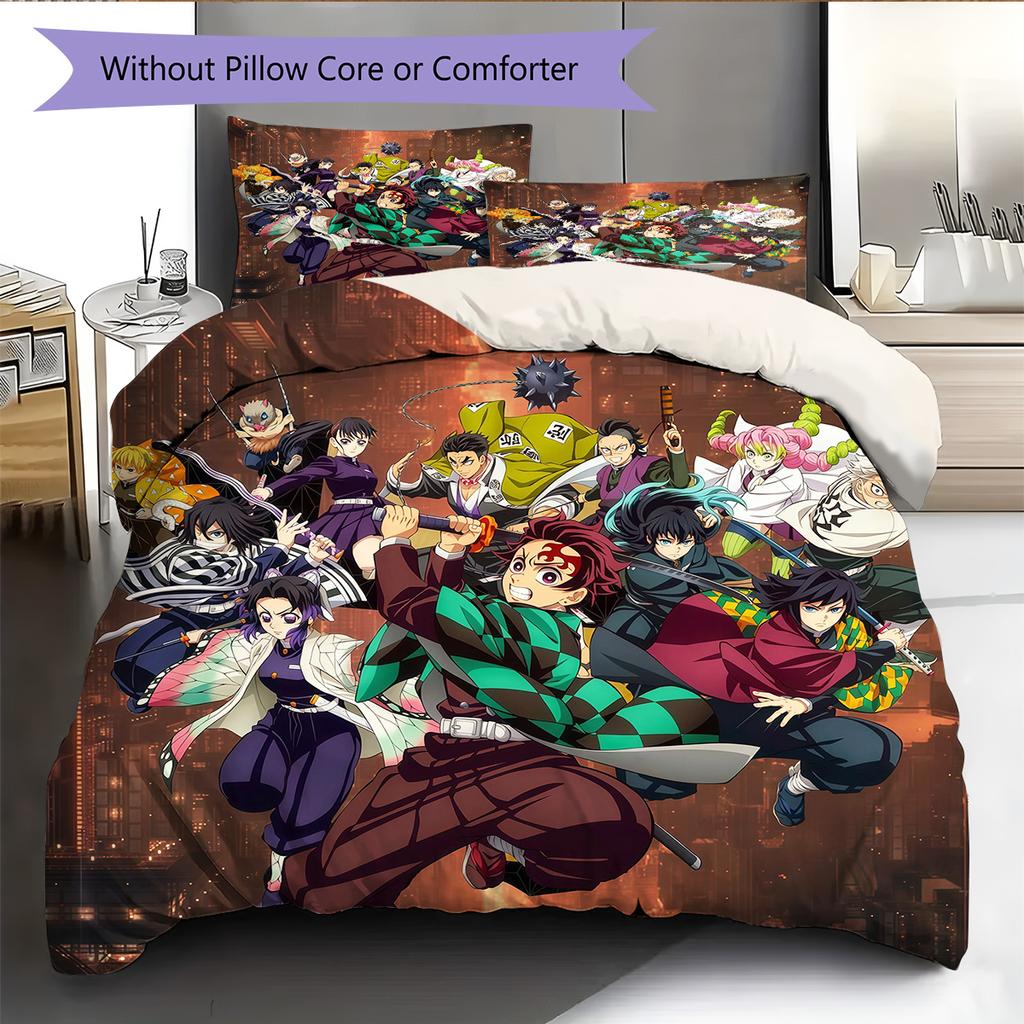 Demon Slayer Pattern Bedding Quilt Set Home Decoration Gift (1 * duvet cover + 2 * pillowcase without core)