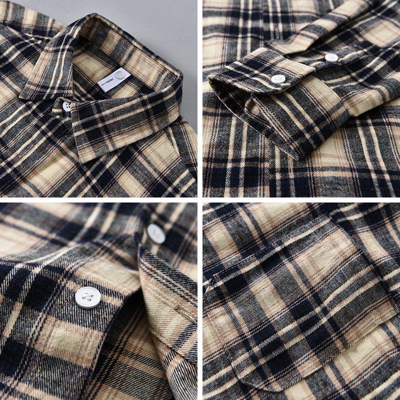 Spring Plaid Long-sleeved Shirt Men Casual Loose Japanese Retro Young Man Wearing A Fur Shirt