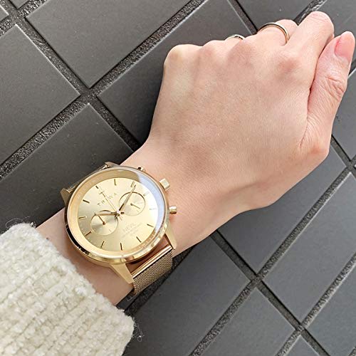 TRIWA Pair Watches with Storage Box and Two Interchangeable Straps, Unisex, Men's and Women's, Chronograph, Gold Mesh, Brown Leather, NEST104-2-ME0213