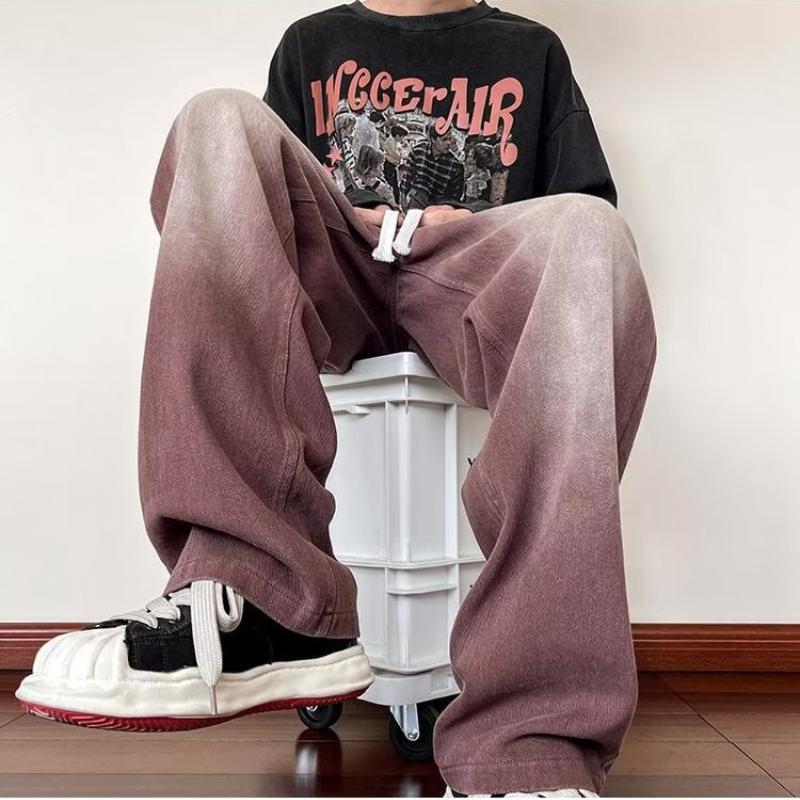 Spring And Autumn New Trendy Retro Solid Color Casual Jeans Loose Straight Versatile High Street Pants Men's Floor-Mopping Pants