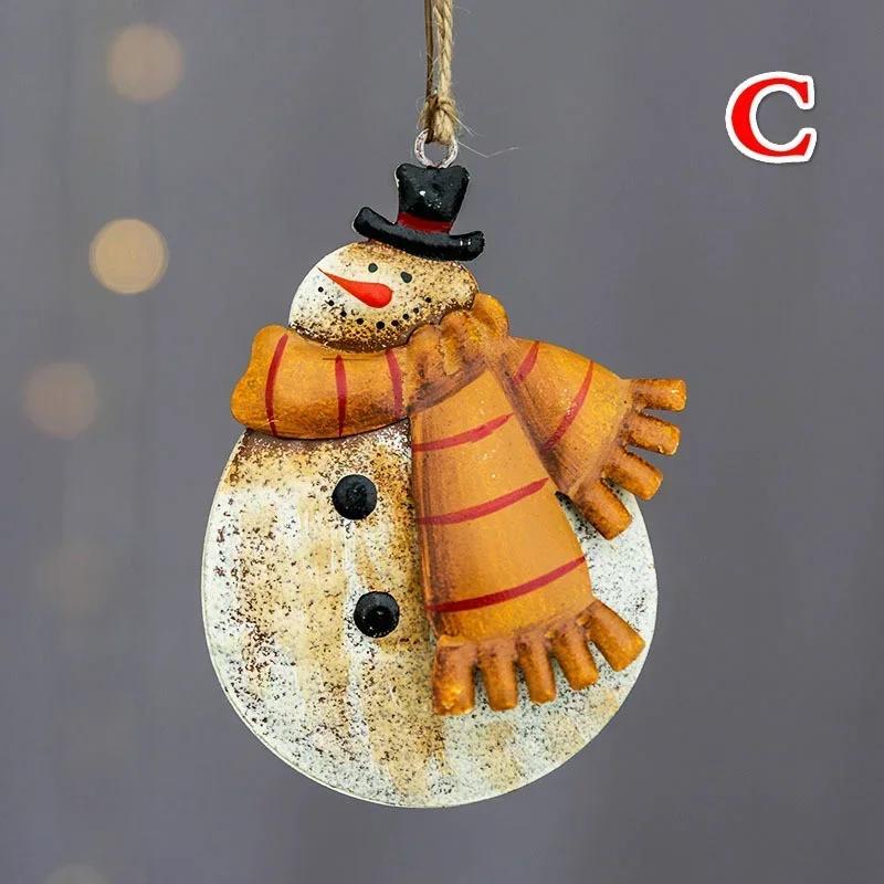 Christmas Style Wrought Iron Pendant Santa Claus Snowman Ornament Christmas Tree Fashion Accessories Home Party Decoration