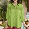 ZANZEA Women Patchwork Hollow Crochet Casual Turn Down Collar 3/4 Sleeve Blouse