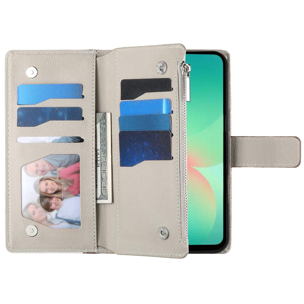 For Samsung Galaxy A26 5G Case Zipper Wallet Color Splicing Leather Flip Phone Cover with Straps