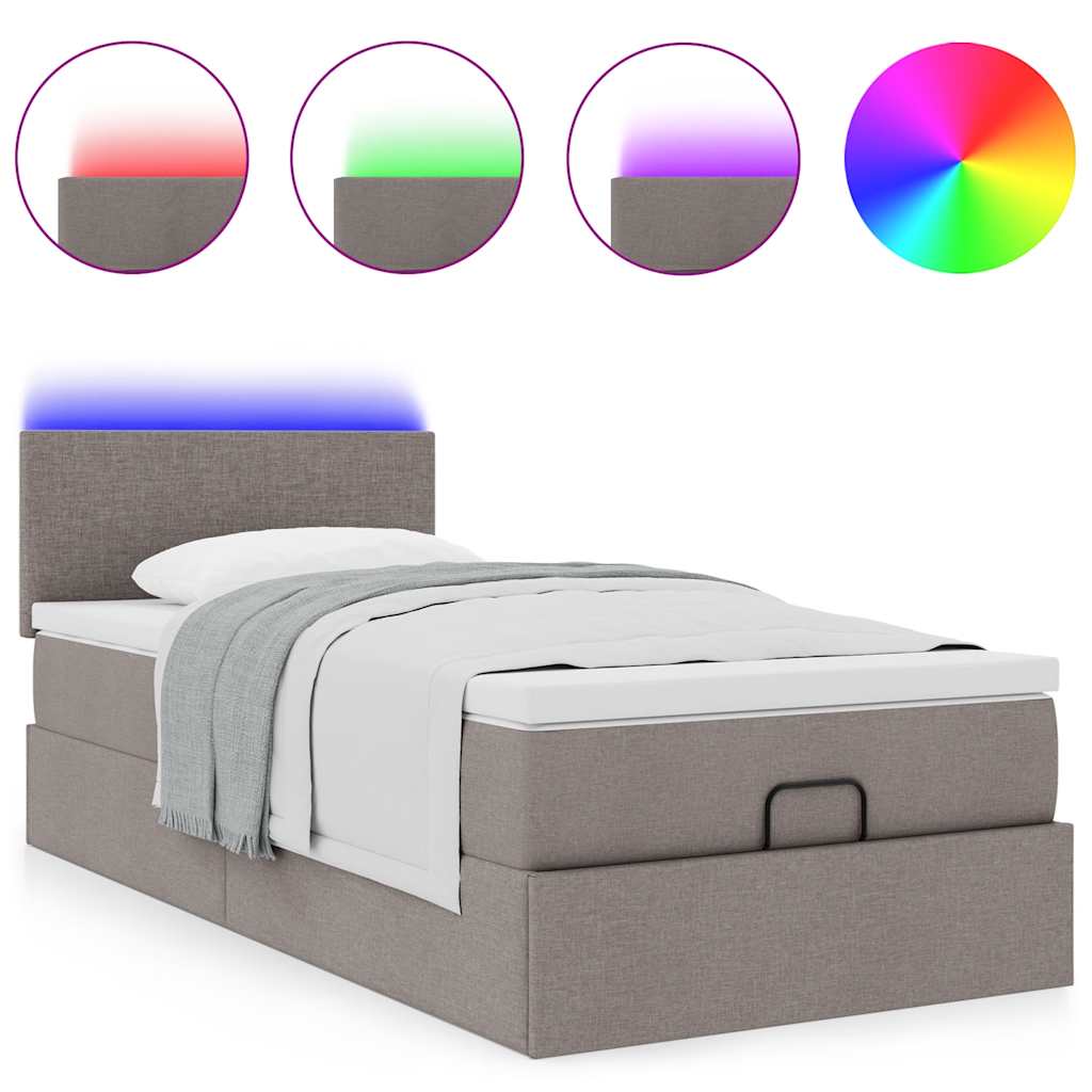 Ottoman Bed with Mattress & LEDs Taupe 80x200 Cm Fabric