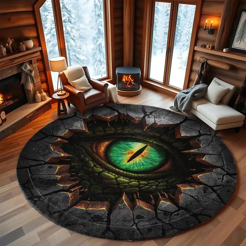 

Printed Faux 3D Dragon Eye Round Rug Scary Printed Illusion Dragon Eye Design Creepy Dragon Lover Fantasy Floor Decor 100cm x 120cm