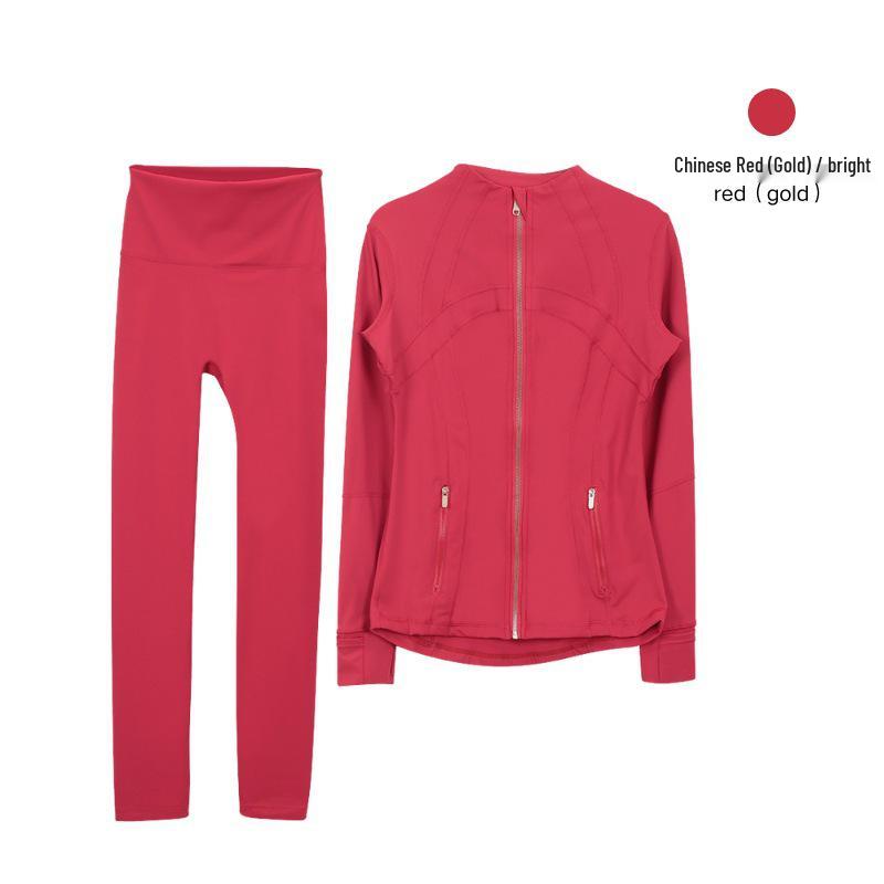 

Жіночий спортивний костюм Lulu Original: куртка із золотою блискавкою та коміром-стійкою та укорочені легінси для йоги - з довгим рукавом XL