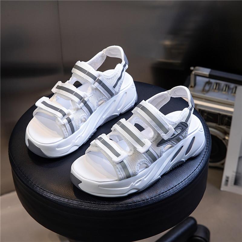 Summer Breathable Sandals 2025 New Korean Version Casual Versatile Velcro Flats Children's Thick-soled Heightening Women's Shoes