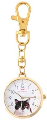 Feldarbeit Katze Analoge Taschenuhr mit Schlüsselrückseite Schwarz und Gold GY048-4 Damen-Anhänger,