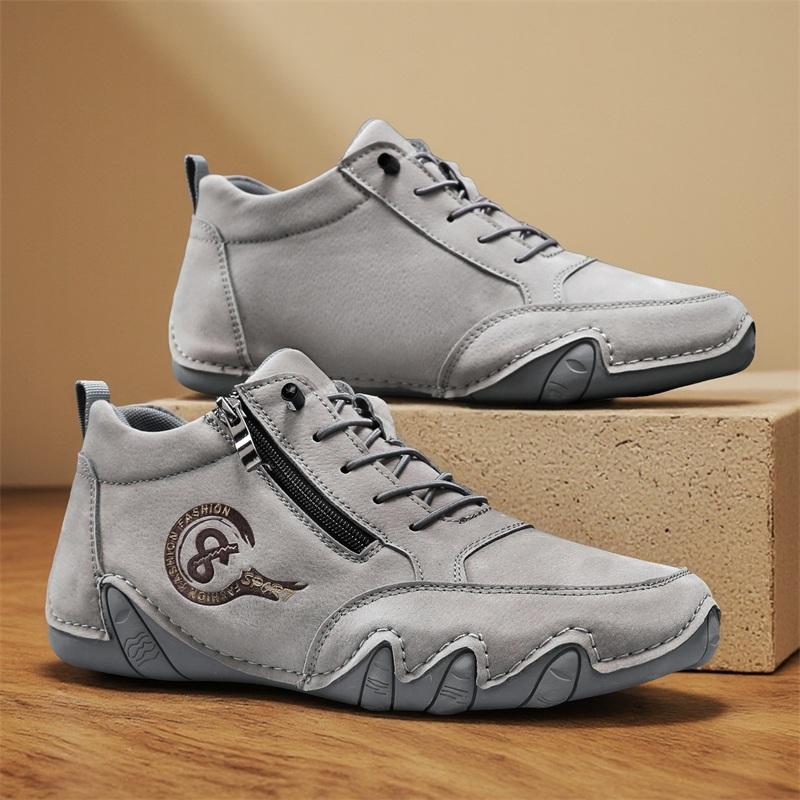 Men's Casual Shoes Side Zipper Short Boots Versatile Flat Bottom Trendy Fashionable Men's Shoes Suitable for Outdoor Sports