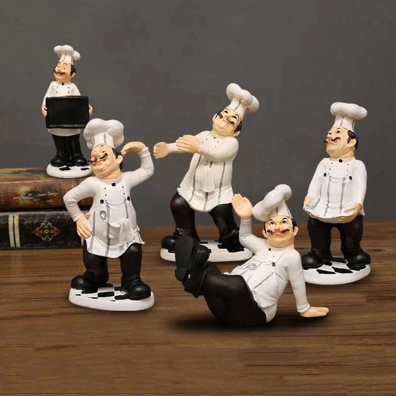 Chefes Barbudos Figuras Creativas Estatua Decoración de Escritorio Personaje Chef Profesional Escultura de Resina Adornos Decoración Moderna para el Hogar