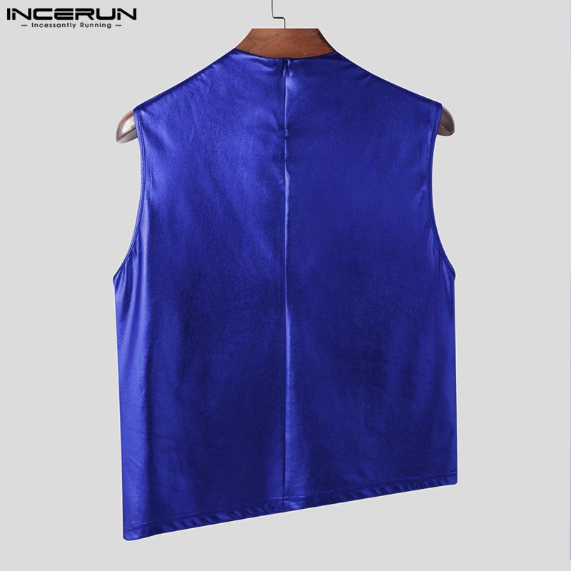 INCERUN Débardeurs Slim de Fête Irréguliers Lisses à Paillettes Sans Manches pour Homme