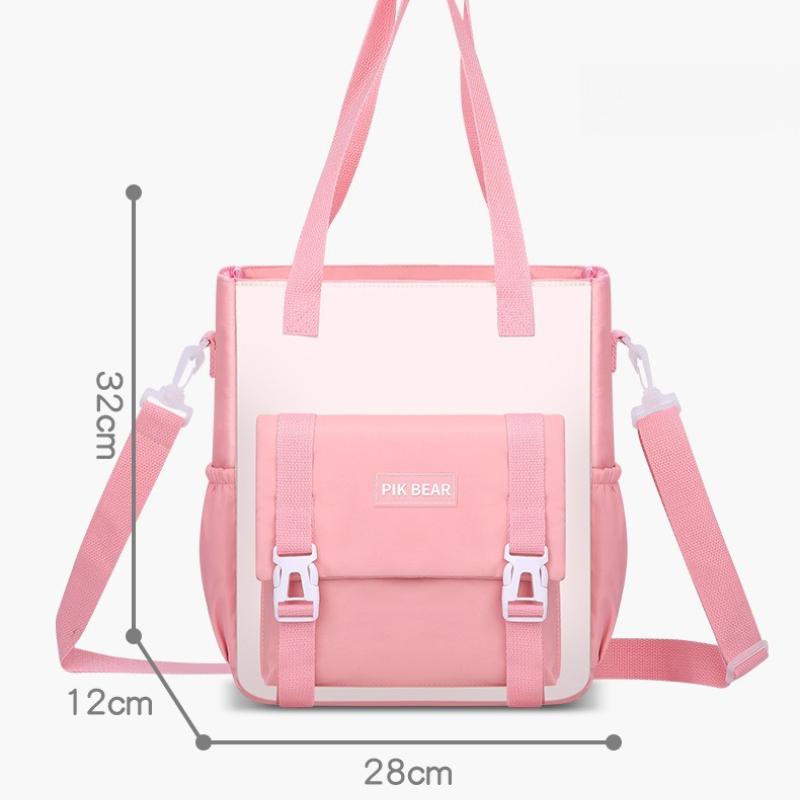 Pink Waterproof Wear-resistant Leisure School Bags Primary School Girls' After-school Tutoring Shoulder Bag Lightweight Nylon Material Bookbag