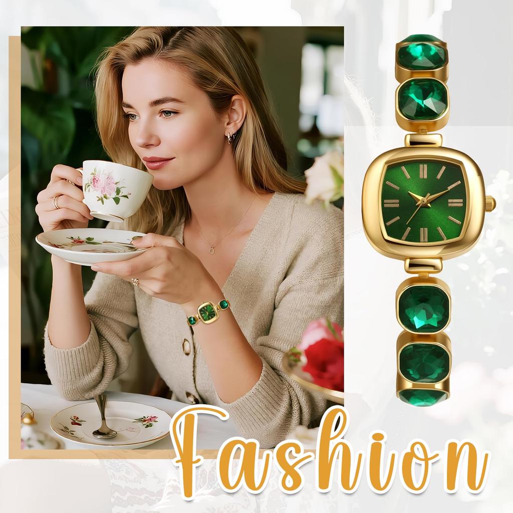 Stylish Square Ladies Watch Featuring an Adjustable Stainless Steel Aqua Select Bracelet, Design, Green.