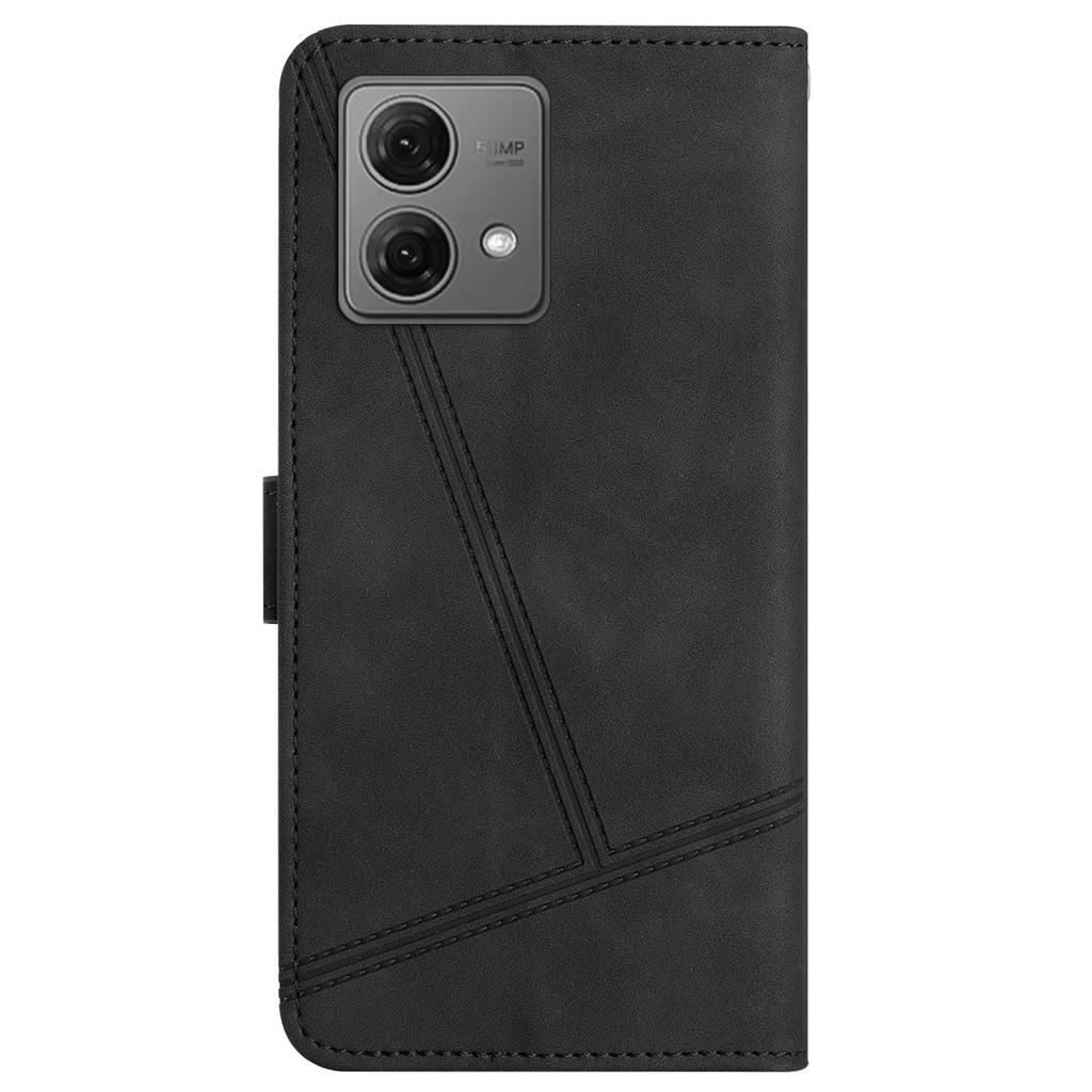 For Motorola Moto G84 5G Cell Phone Case with Strap Lines Imprinted PU Leather Cover