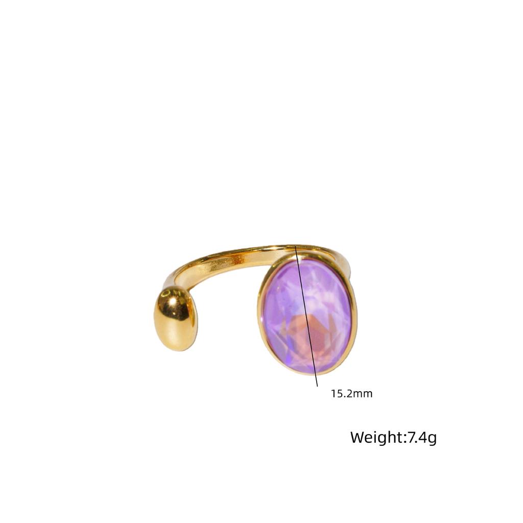 Oval Inlaid Colored Diamond Titanium Steel Open Ring, Personalized Versatile Light Luxury Jewelry Gift