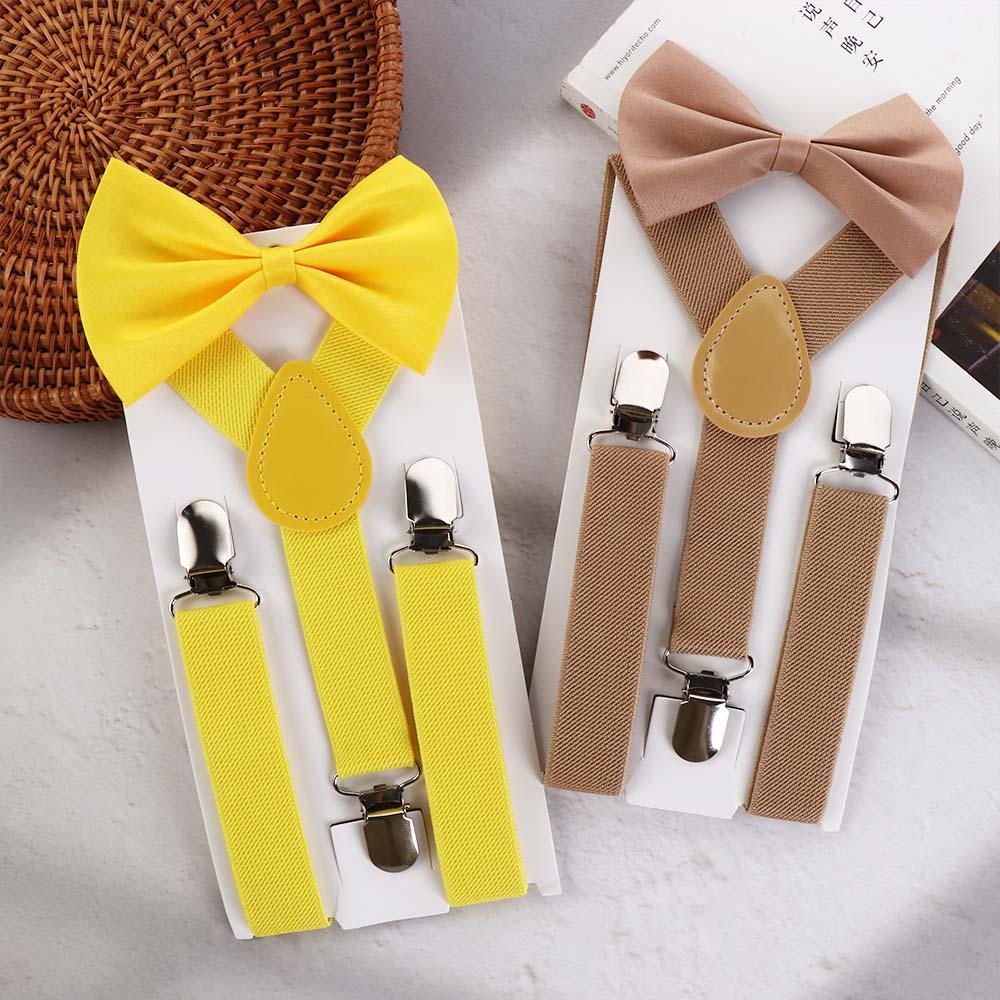 Strap Solid Color For Children Tie Suspenders Set Hanging Pants Clip Bow Tie Suspenders Clips
