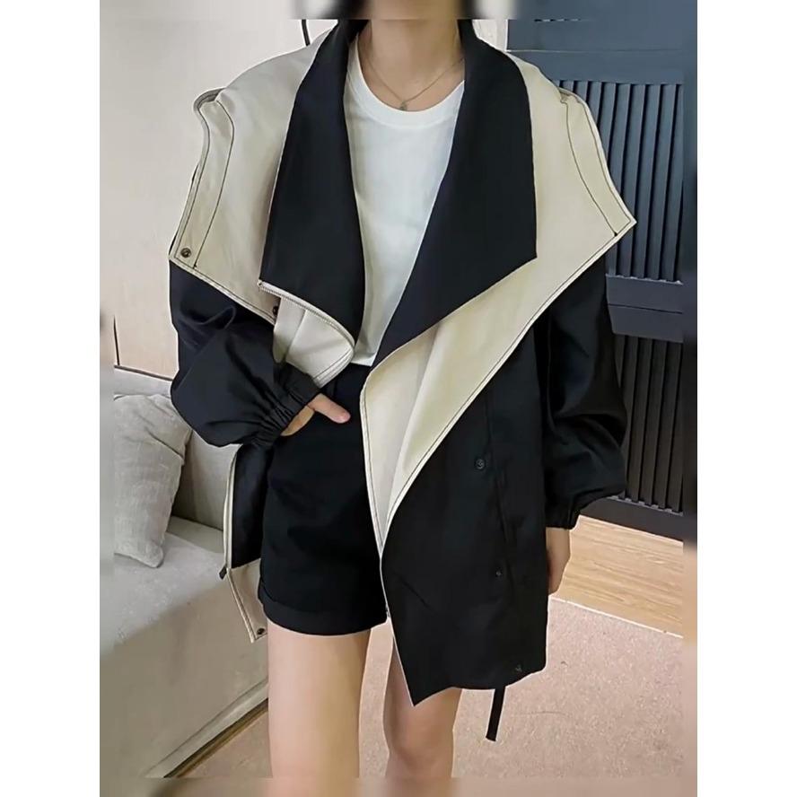 Stylish and Casual Autumn Windbreaker Jacket with Waist Drawstring Coat
