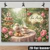 The Theme Background Fabric Design for the Afternoon Tea Time On the 2D Plane Integrates Rose Tea Sets.